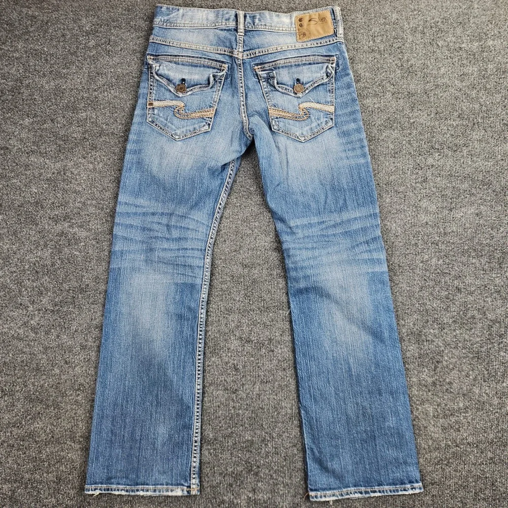 Silver Zac Relaxed Fit Straight Jeans Men's 31x32 EMC Denim Flap Pocket Med Wash